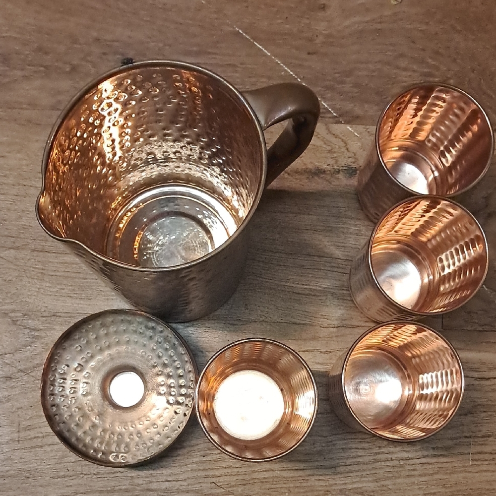 Hammered Copper 6pc Jug and Cup Set